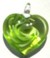 1 21mm Green & White Lampwork Heart Pendant